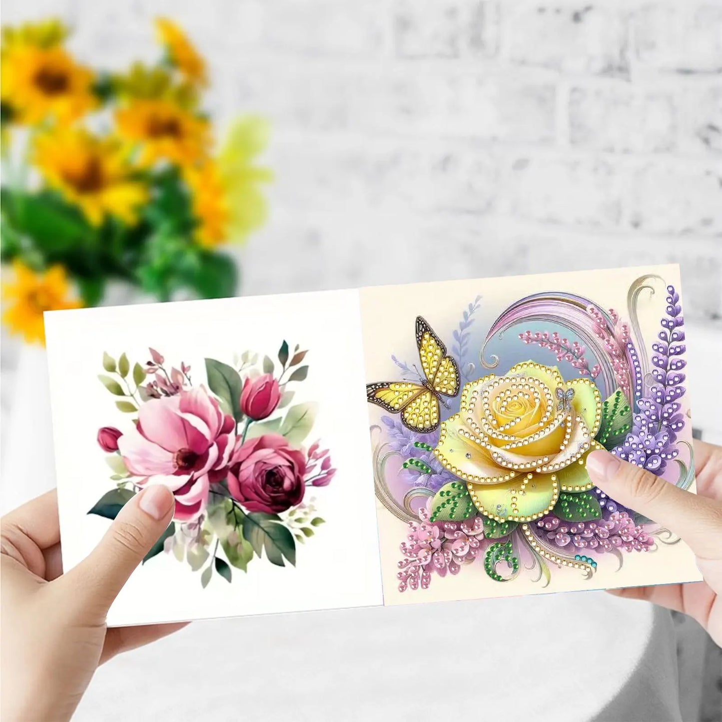 6-piece Butterfly Flower Diamond Art Card Set - DIY Diamond Painting Card, Suitable for All Occasions