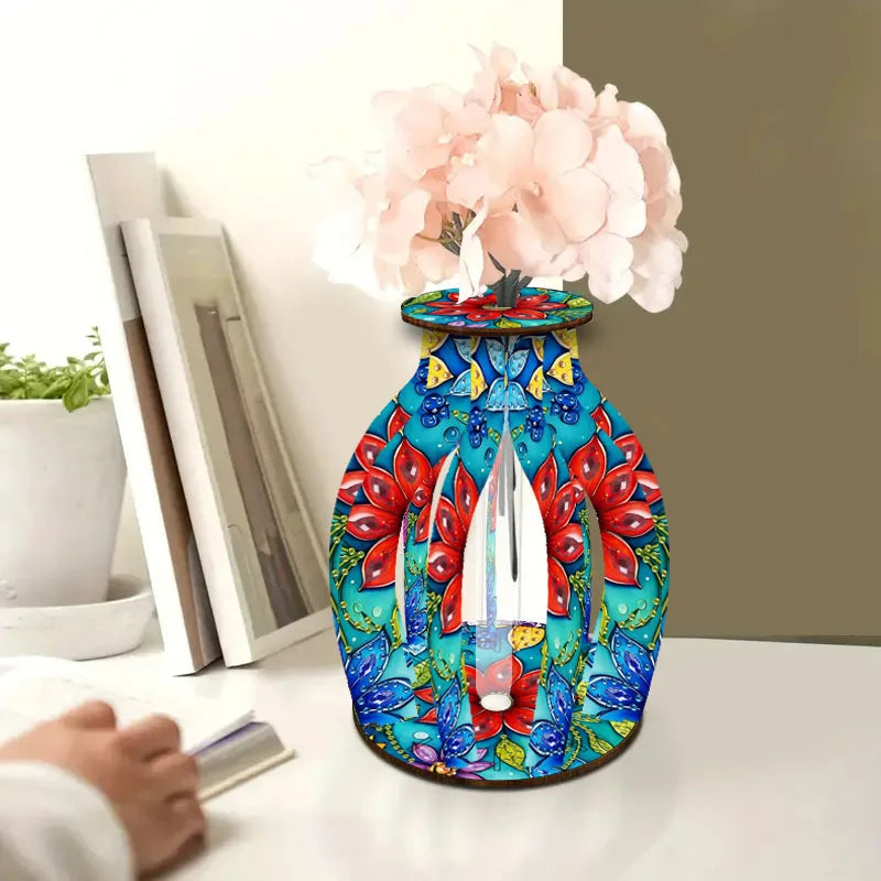 A Diamond Painting Set, A Handcrafted DIY Wooden Vase With Diamond-Encruted Floral Themes, Suitable For Home Decoration