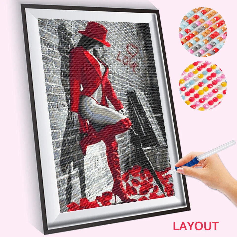 Diamond Painting Woman/Couple Mosaic Black Red Square / Round Full Drill