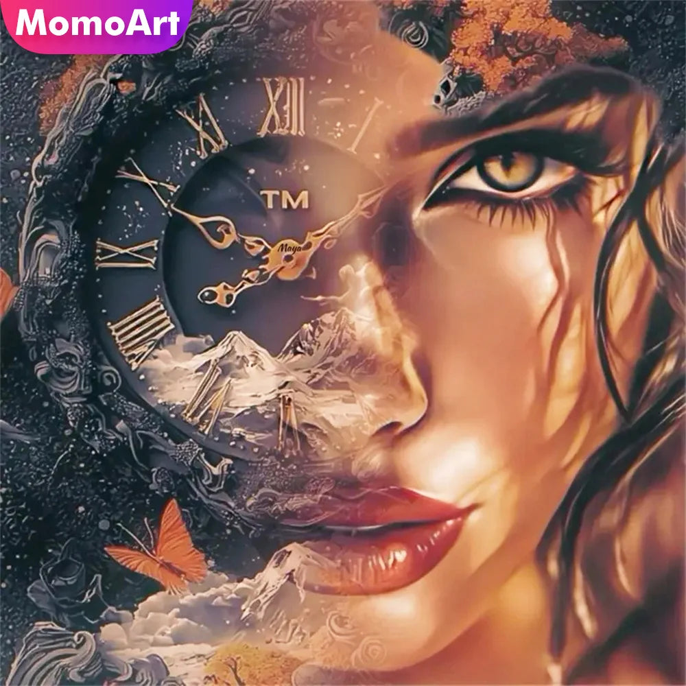 Momoart DIY Diamond Embroidery Woman Portrait Craft Kit Painting Clock Suitable for Beginners Diamond Mosaic Home Decoration