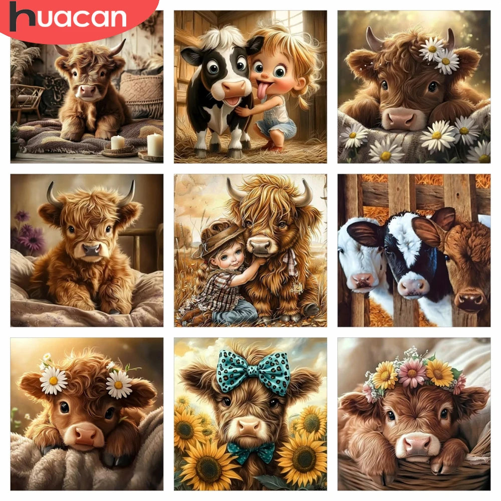 HUACAN Cattle 5D Girl & Cow Full Square / Round Drill