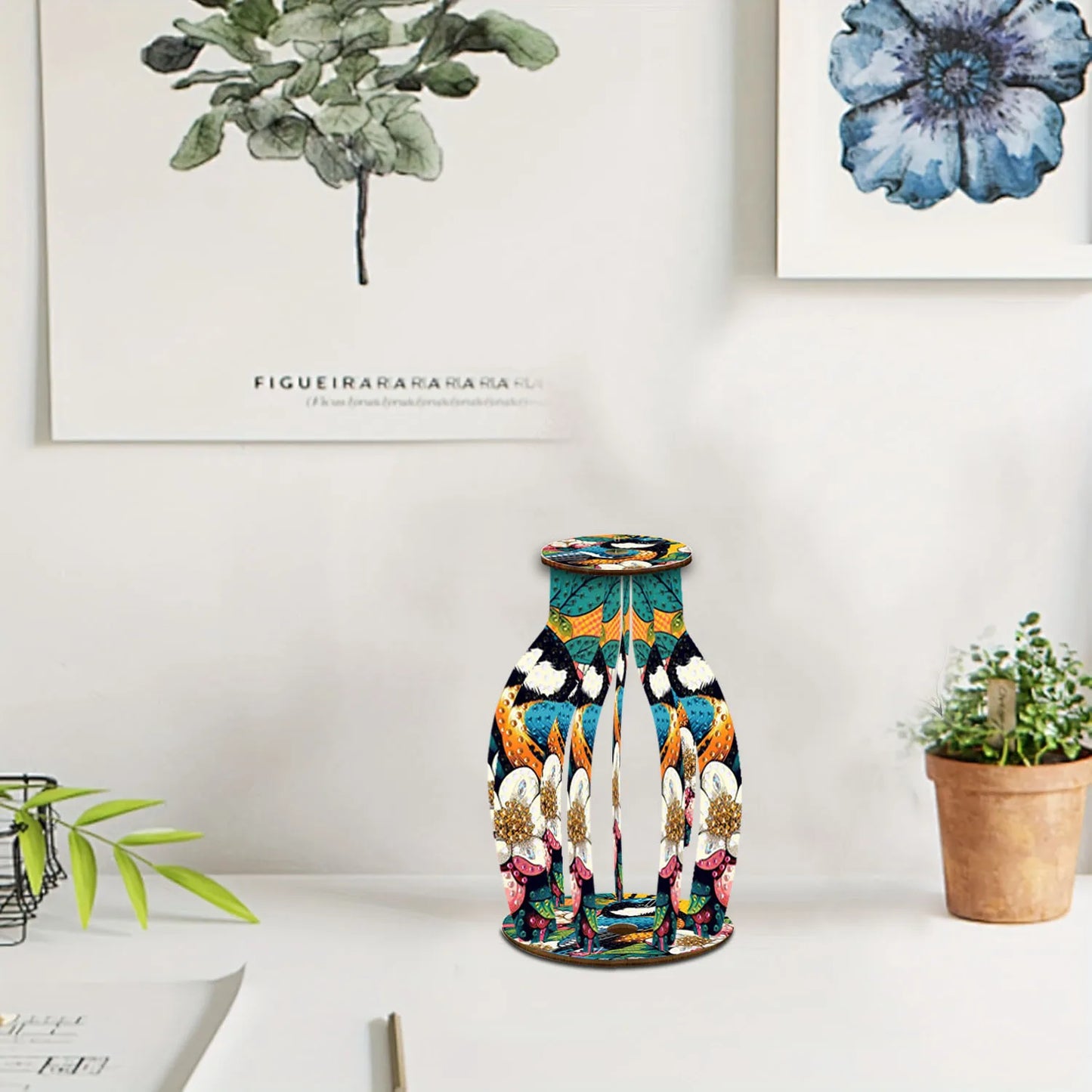 A Diamond Painting Set, A Handcrafted DIY Wooden Vase With Diamond-Encruted Floral Themes, Suitable For Home Decoration