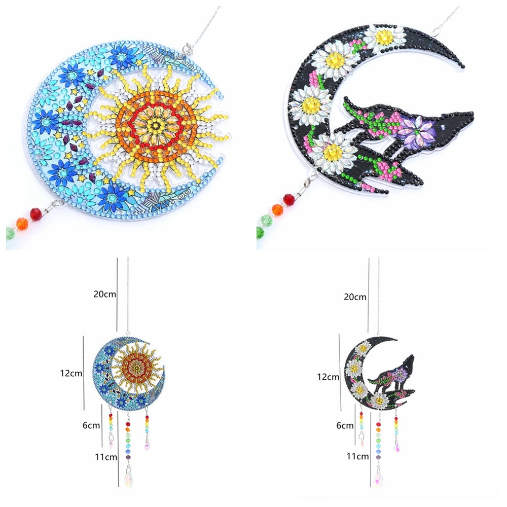 1pc/Set DIY Sun and Moon Diamond Painting Sun Catchers Double Sided Windchimes With Crystal Diamond Art