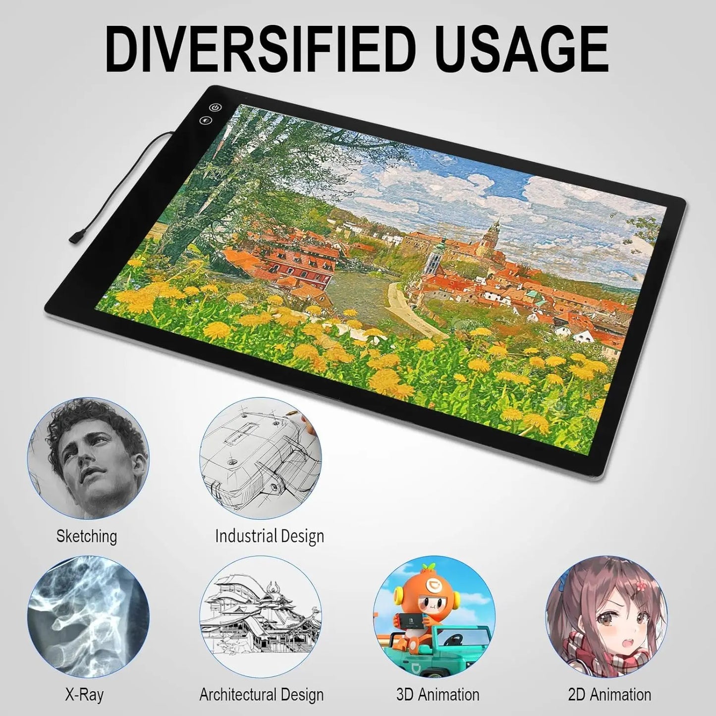 Rechargeable Large A2 Tracing Light Pad, 3 Colors Light Mode Diamond Painting Cordless Light Board, 6-Level/Stepless Adjusted