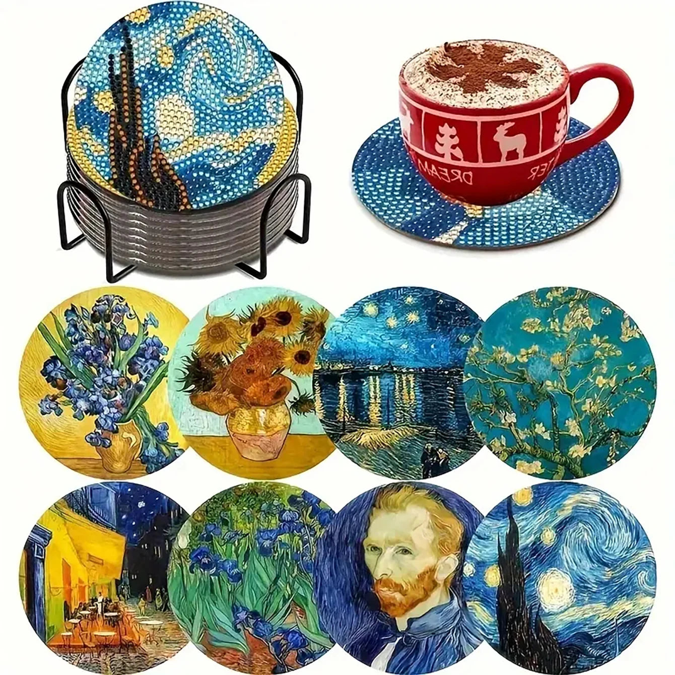 8-Piece Set of DIY Diamond Painting Coasters (With Holder)