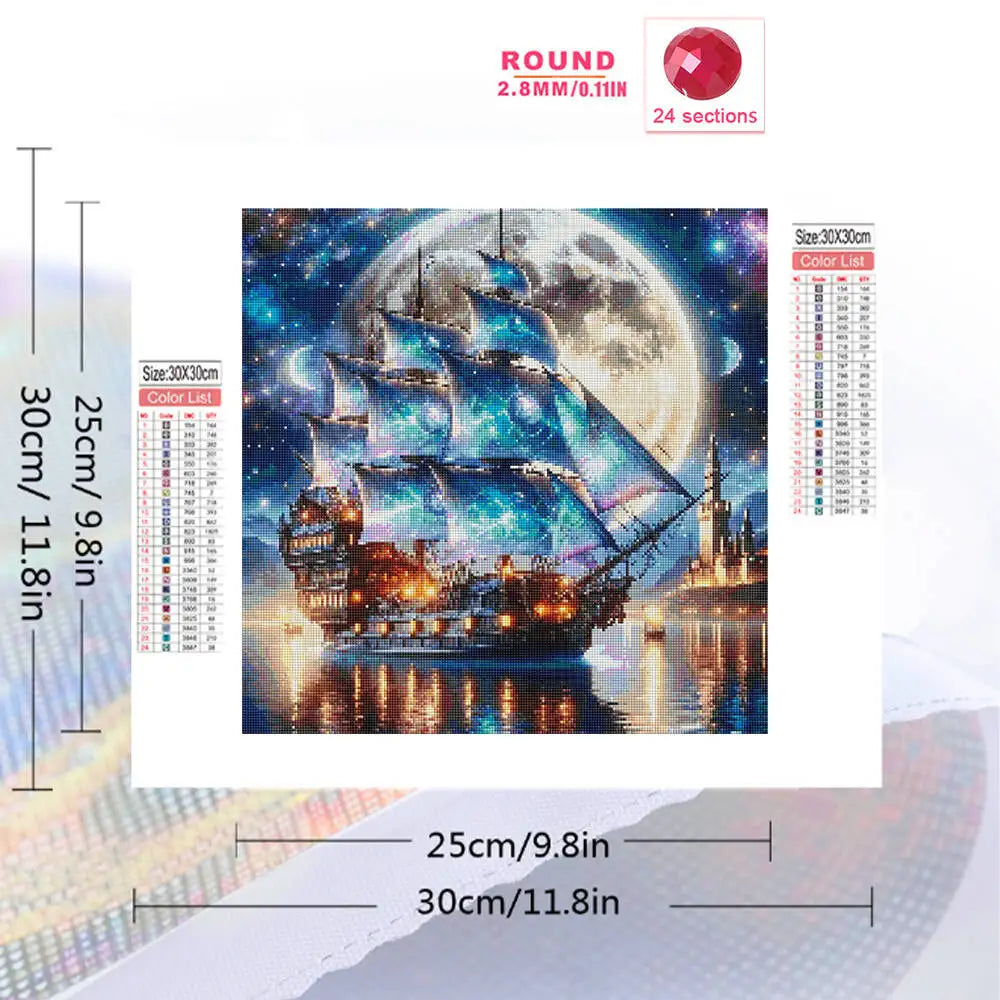 Evershine Full Square / Round DIY Diamond Painting Ship, Moon Scenery
