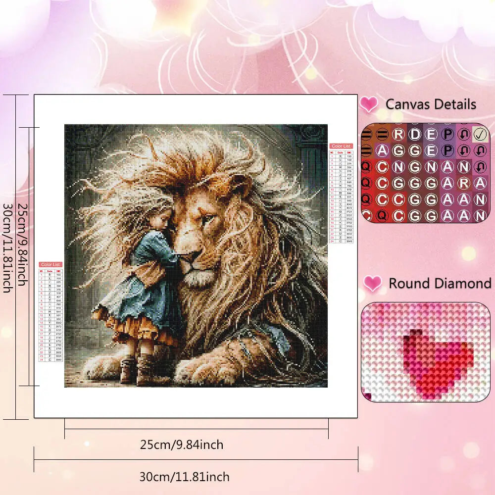 HUACAN Lion Diamond Painting Girl Full Square Round Drill Diamond Mosaic Animal Embroidery Wall Decoration Handmade Gift