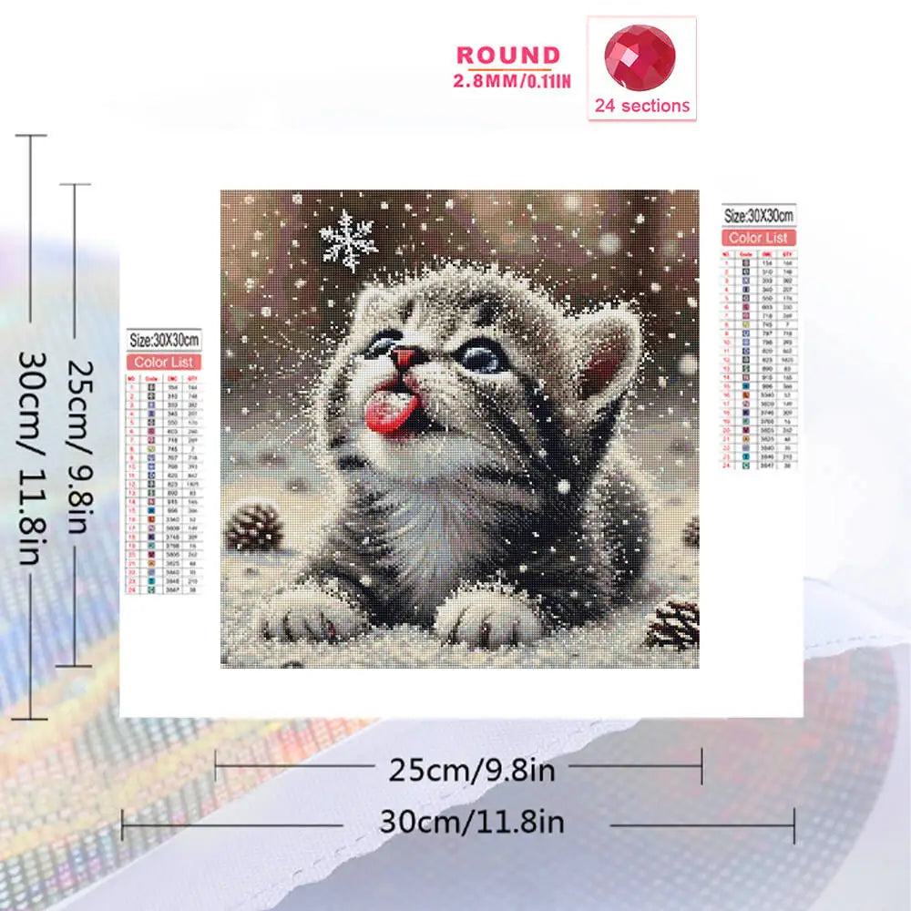Evershine Animal DIY Diamond Mosaic Kitten Winter Scene Full Square / Round Drill