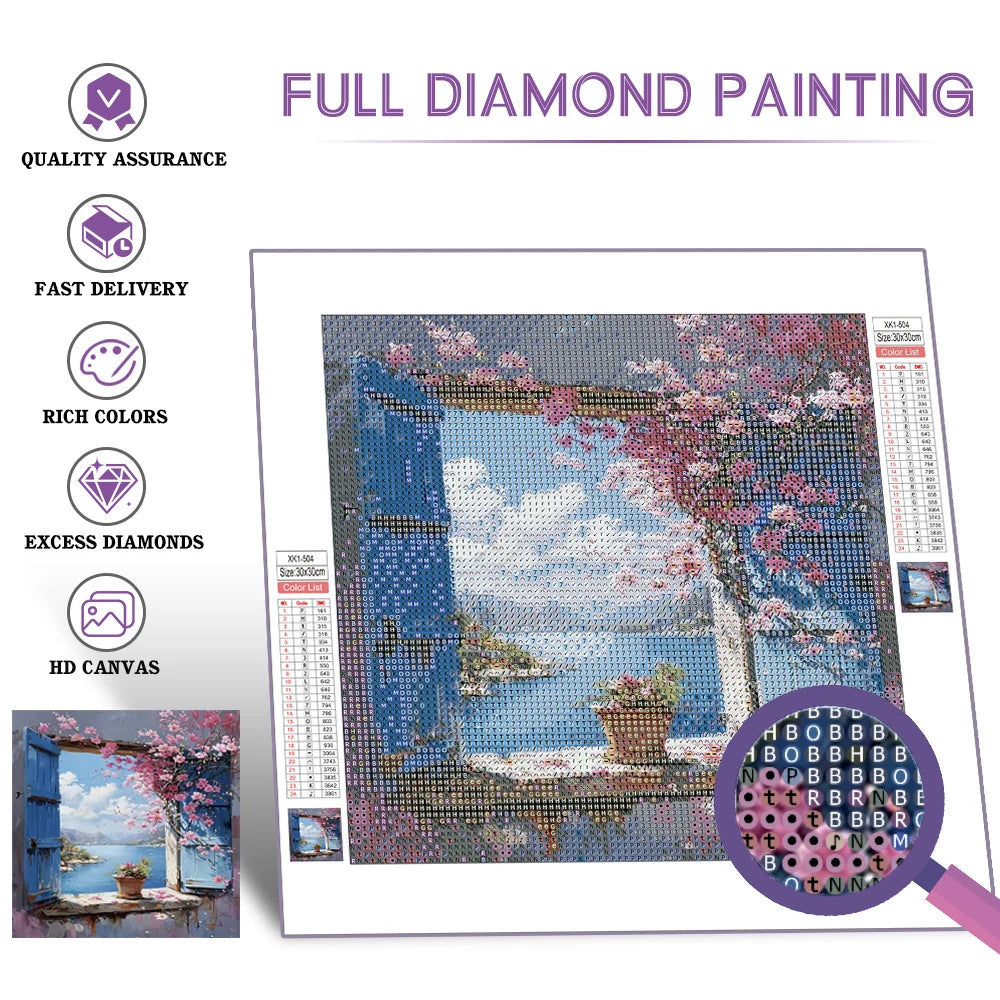Huacan DIY Diamond Painting Landscape Window Flower Full Square / Round Drill