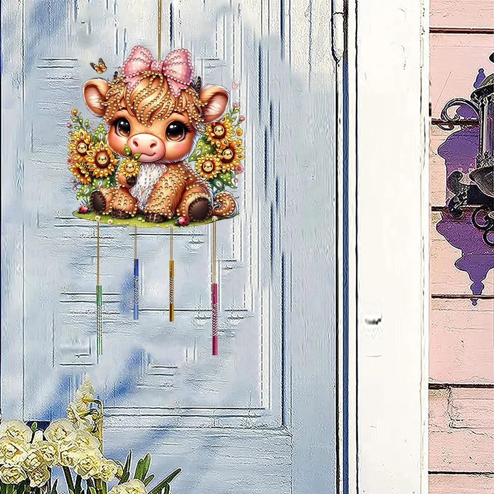 Double Sided Special Shaped Cute Animal Diamond Painting Hanging Wind Chime ,DIY 5D Crystal Rhinestone Wind Bell Kits Home Decor
