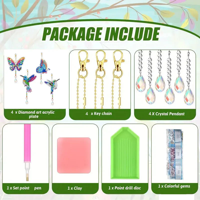 4-Piece DIY Diamond Painted Capture Wind Chime, Double Sided Butterfly