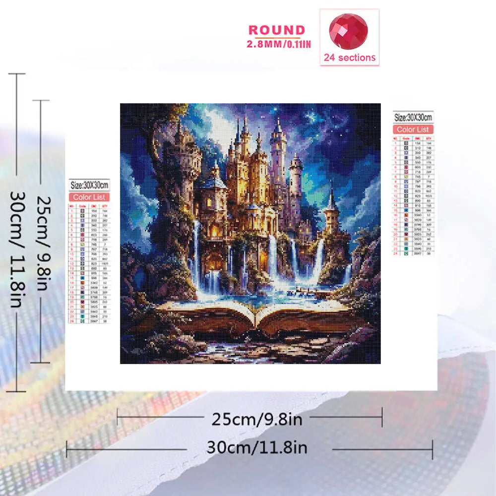 Evershine Full Square/Round Drill Castle Waterfall Book, Wall Art