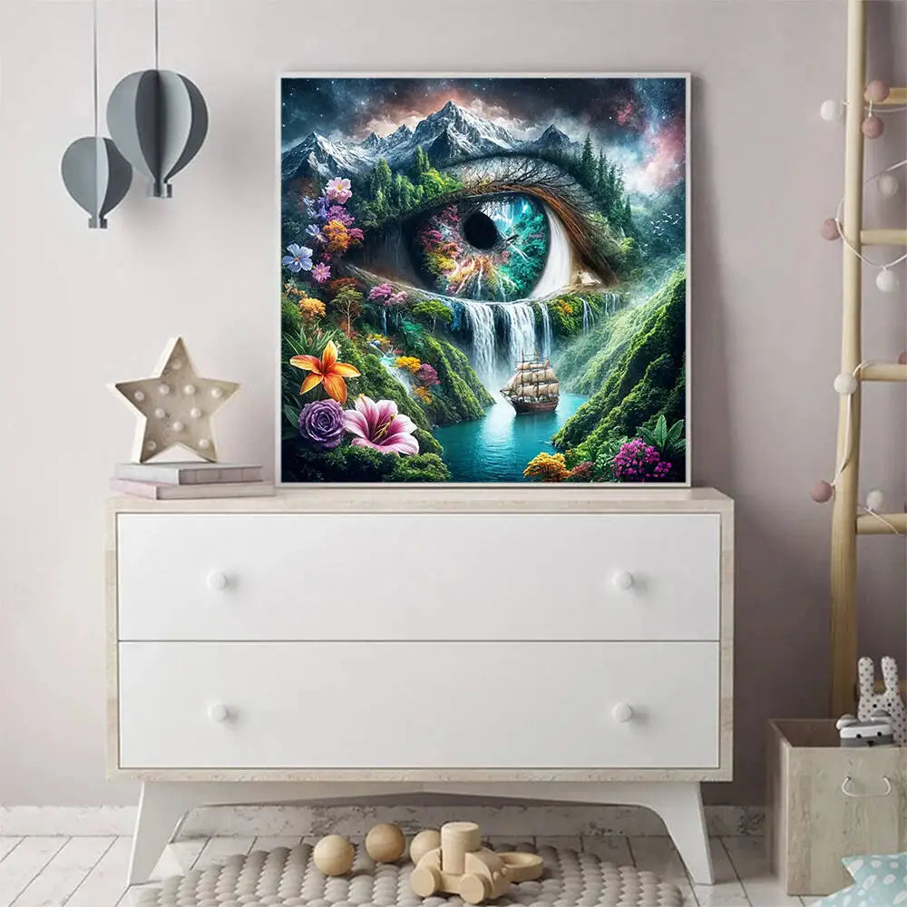 Momoart DIY Diamond Painting Eye River Waterfall Landscape Ship Full Square / Round Drill