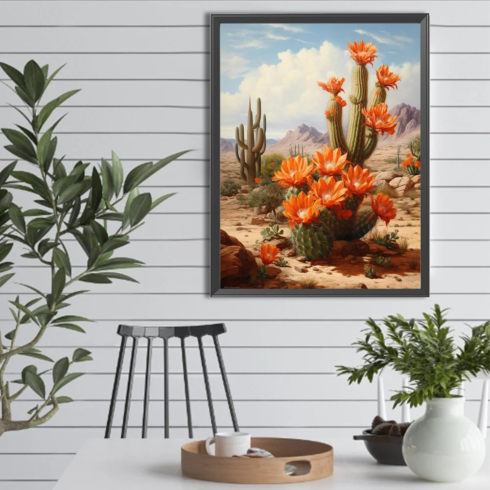 30*40CM 5D DIY Full Round Drill Diamond Painting Desert Cactus Flowers Home Decoration Art Craft Mosaic Painting