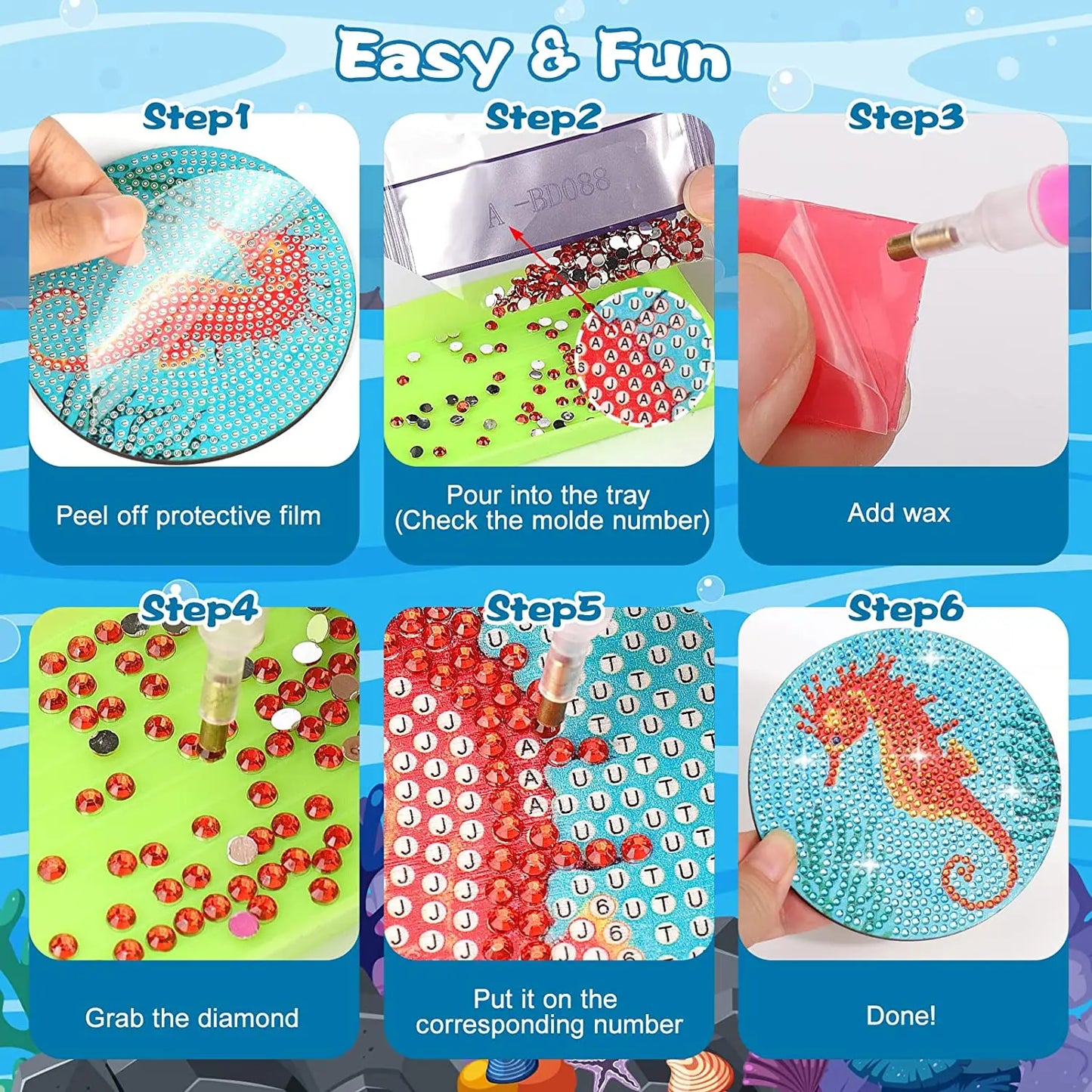 GLOBAL 8pcs/Set DIY Diamond Painting Coasters Animal Cup Cushion For Drinks Crystal Rhinestones Diamond Art Coasters
