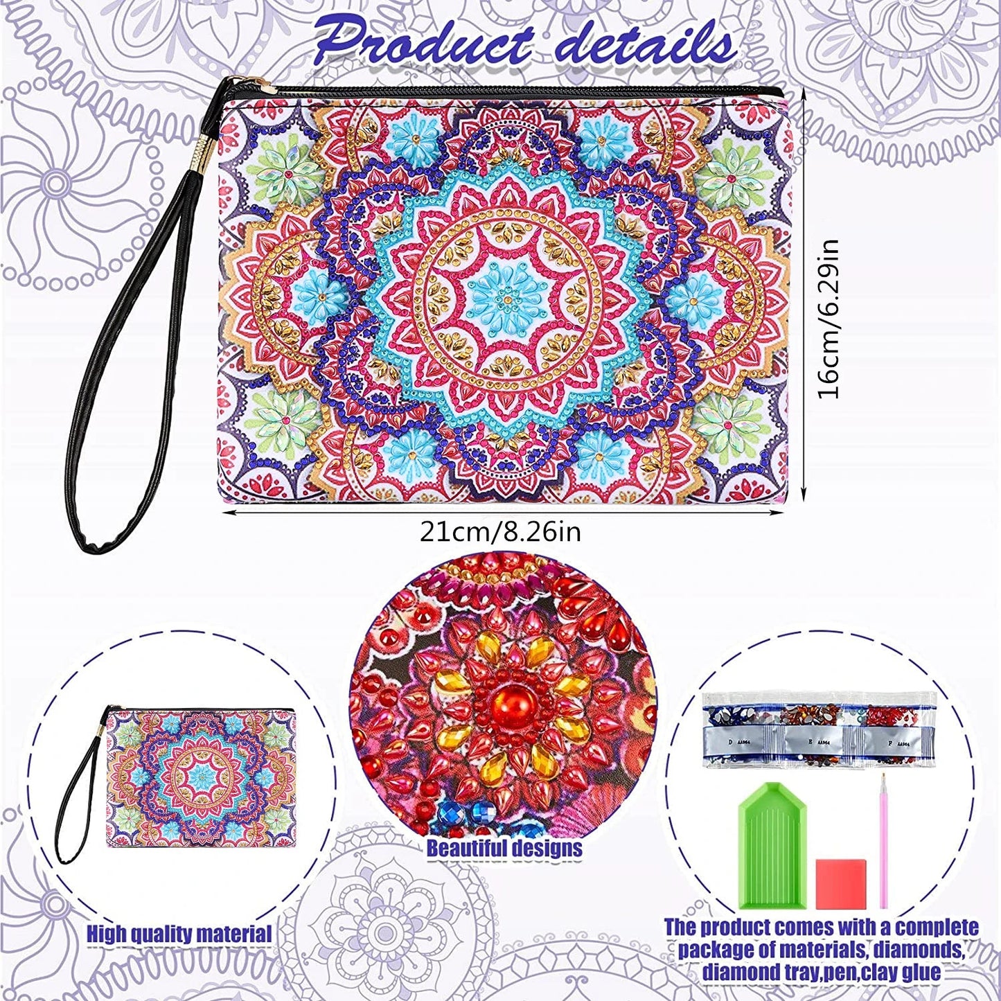 1pc DIY Purses Diamond Painting Mandala Kits for Adults One Sided Drill PU Leather Handbags Cactus Diamond Art Purses for Women