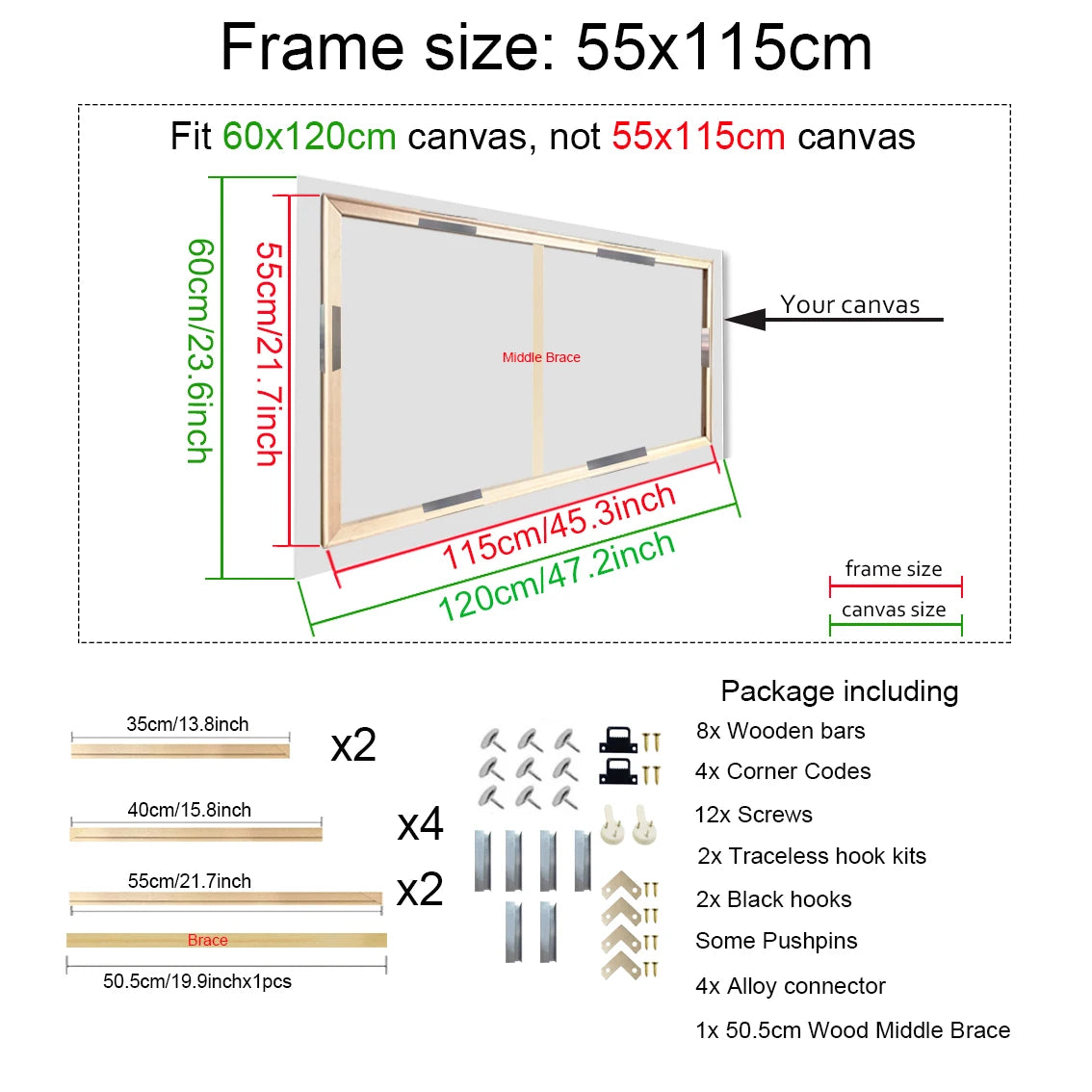 40x60, 50x70, 60x90, 60x120 DIY Wood Frame Kit For Diamond Painting Wall Art