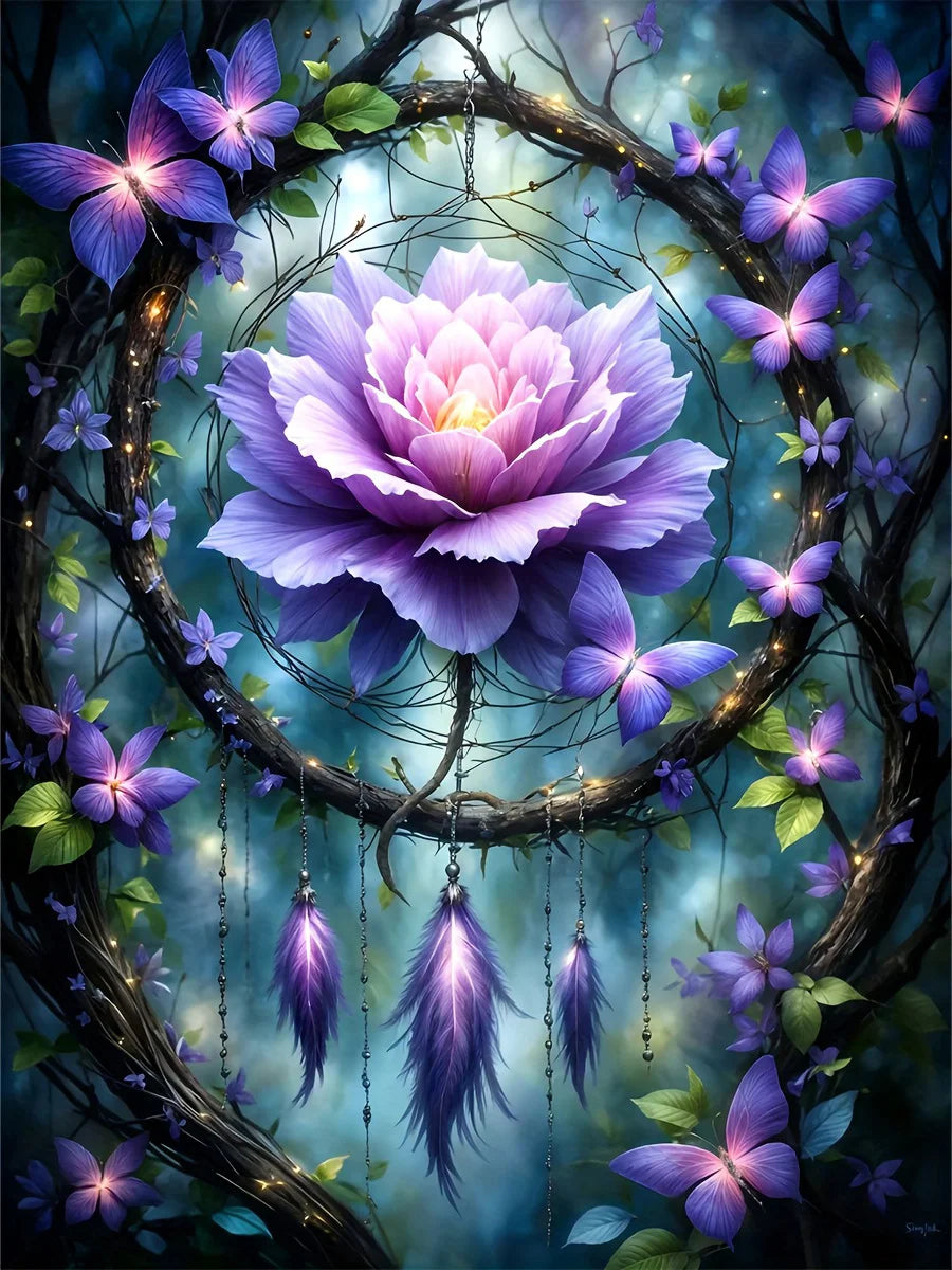 Momoart 5D DIY Diamond Painting Flower Painting Dreamcatcher Full Round Diamond Mosaic Scenery