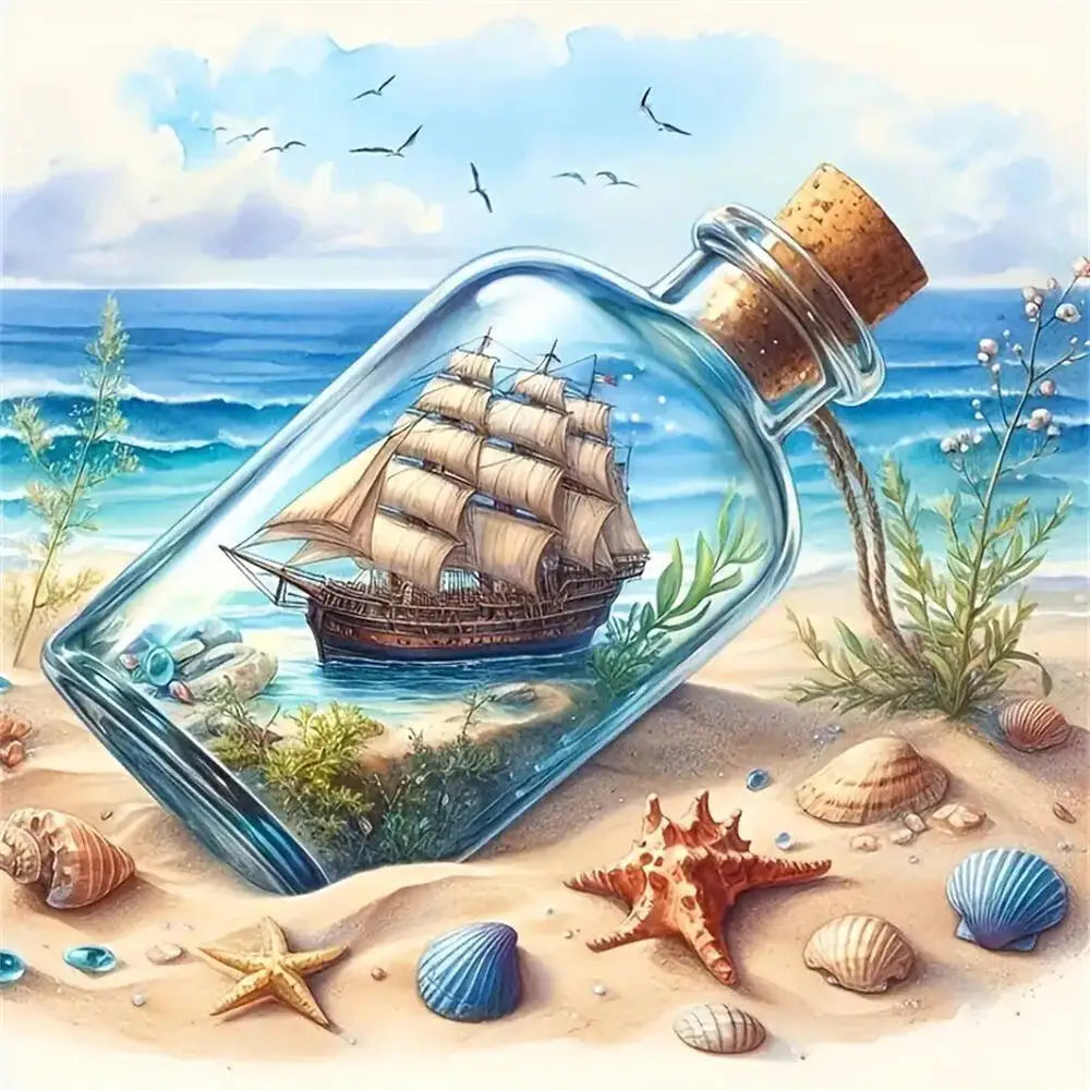 Momoart Diamond Ship In Bottle Landscape, Seaside Bottle DIY Diamond Painting Full Square / Round