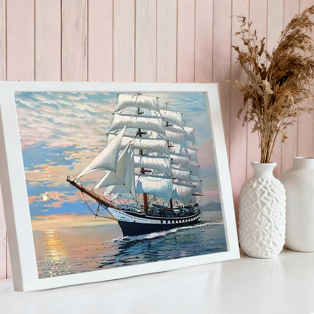 HUACAN 5d DIY Diamond Painting Ships Landscape Sea Scenery Full Square / Round Drills