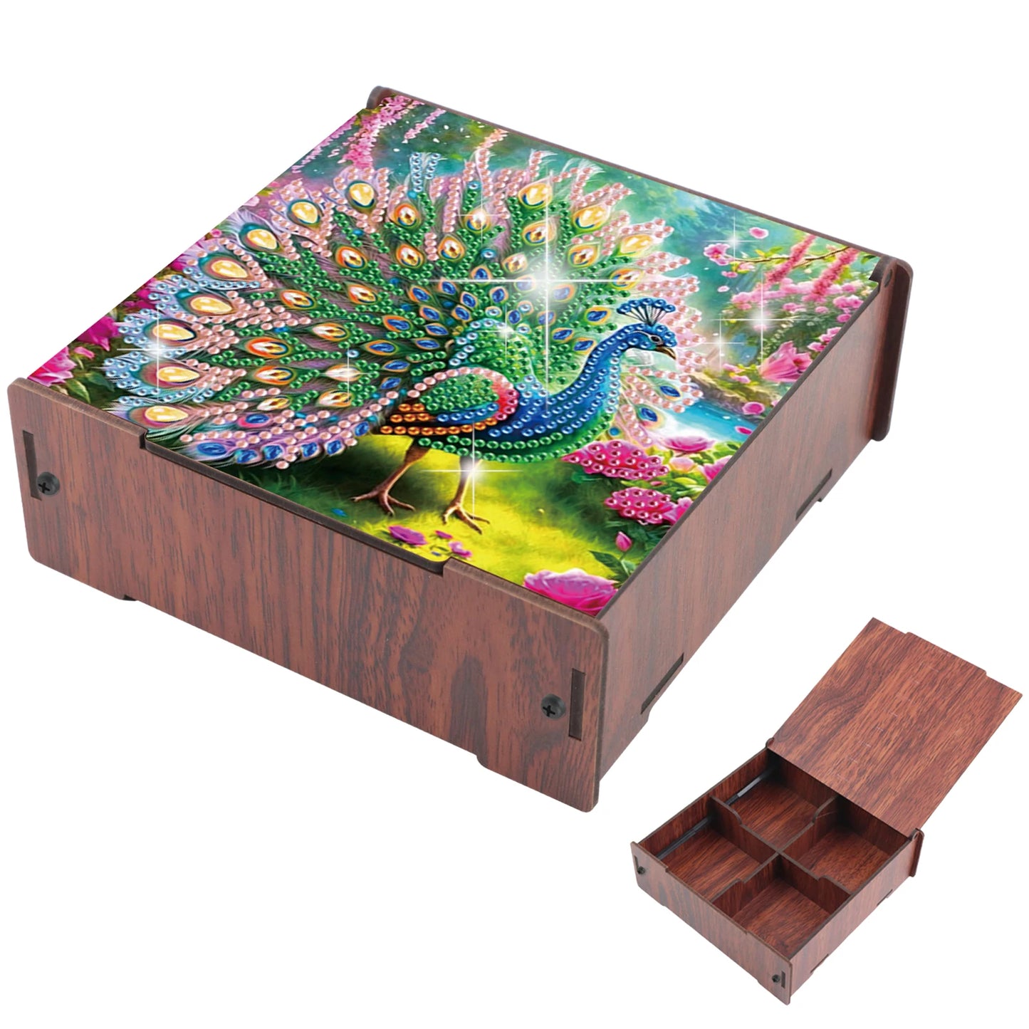 5D DIY Animal Girl Theme 4 Slots Diamond Painting Kit, Wooden Storage Box Diamond Art Jewelry Case, Storage Organizer