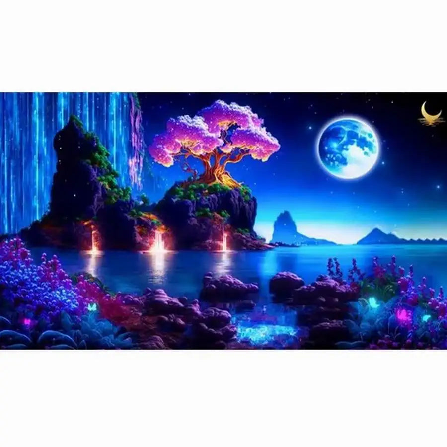Diamond Painting Large Size Cherry Blossom Moon Landscape DIY Full Square / Round