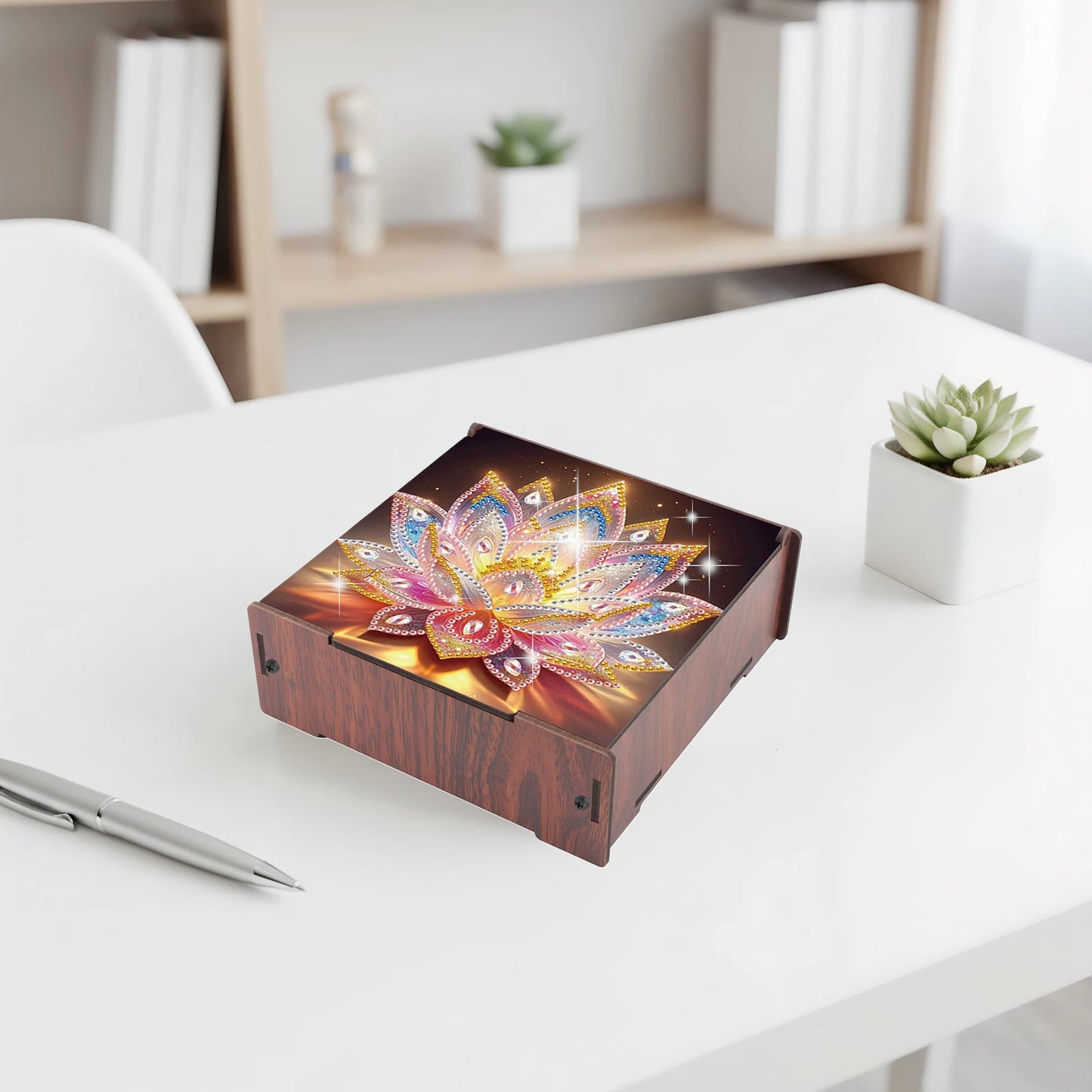 5D DIY Animal Girl Theme 4 Slots Diamond Painting Kit, Wooden Storage Box Diamond Art Jewelry Case, Storage Organizer