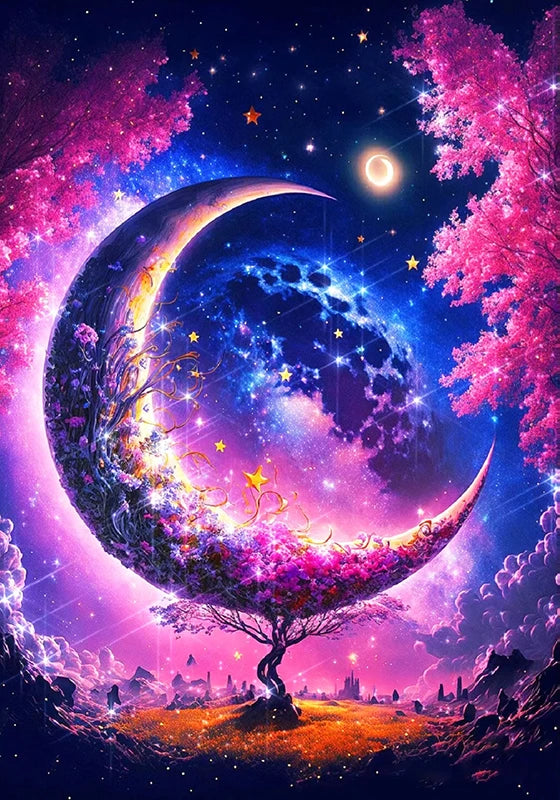 5D DIY Diamond Painting Fantasy Moon Tree Landscape Full Round Drill