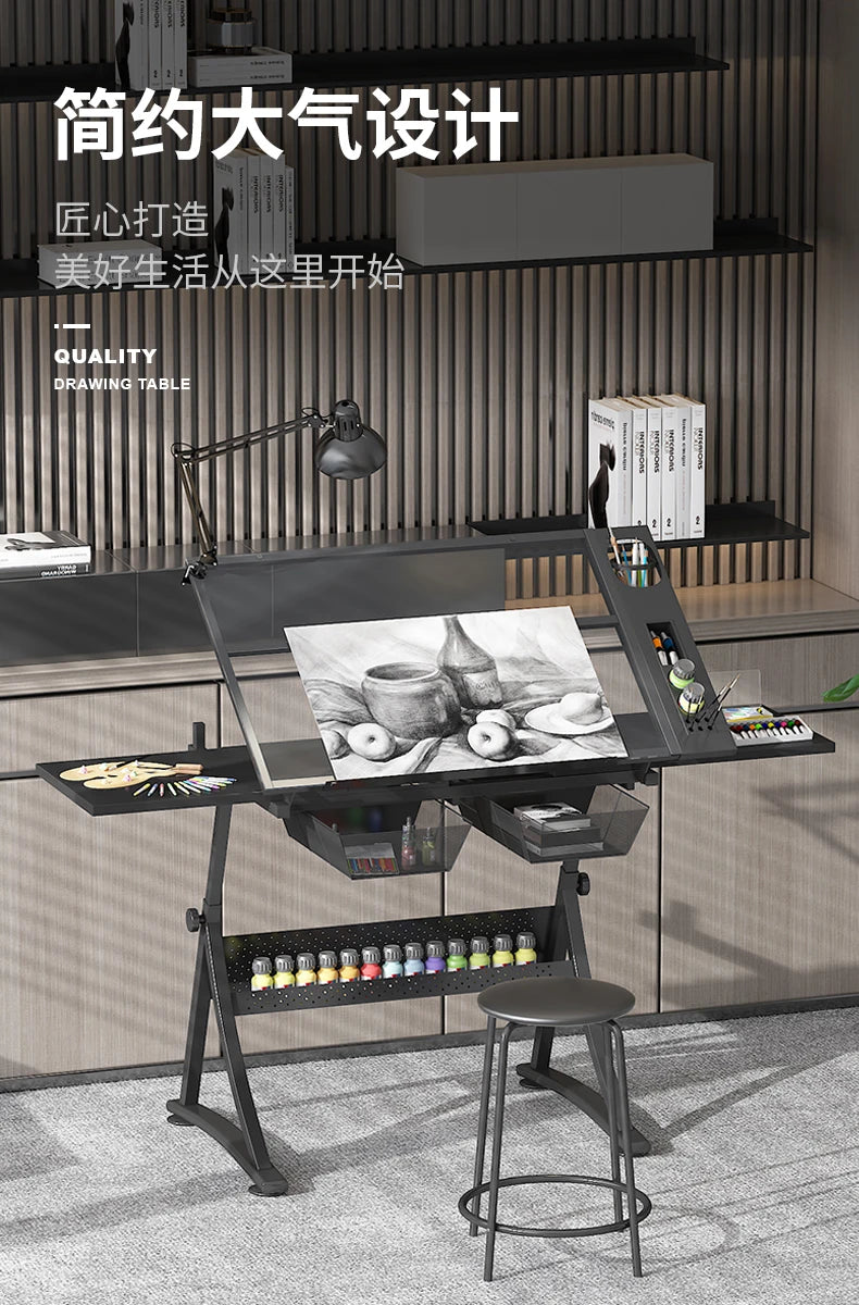 lmm Art Drawing Table Glass Adjustable Height Drawing Drafting Designer Desk