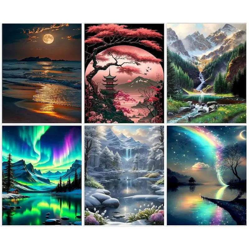 Full Diamond Painting Mosaic Moon 5D DIY Diamond Art Painting Landscape Round Drill
