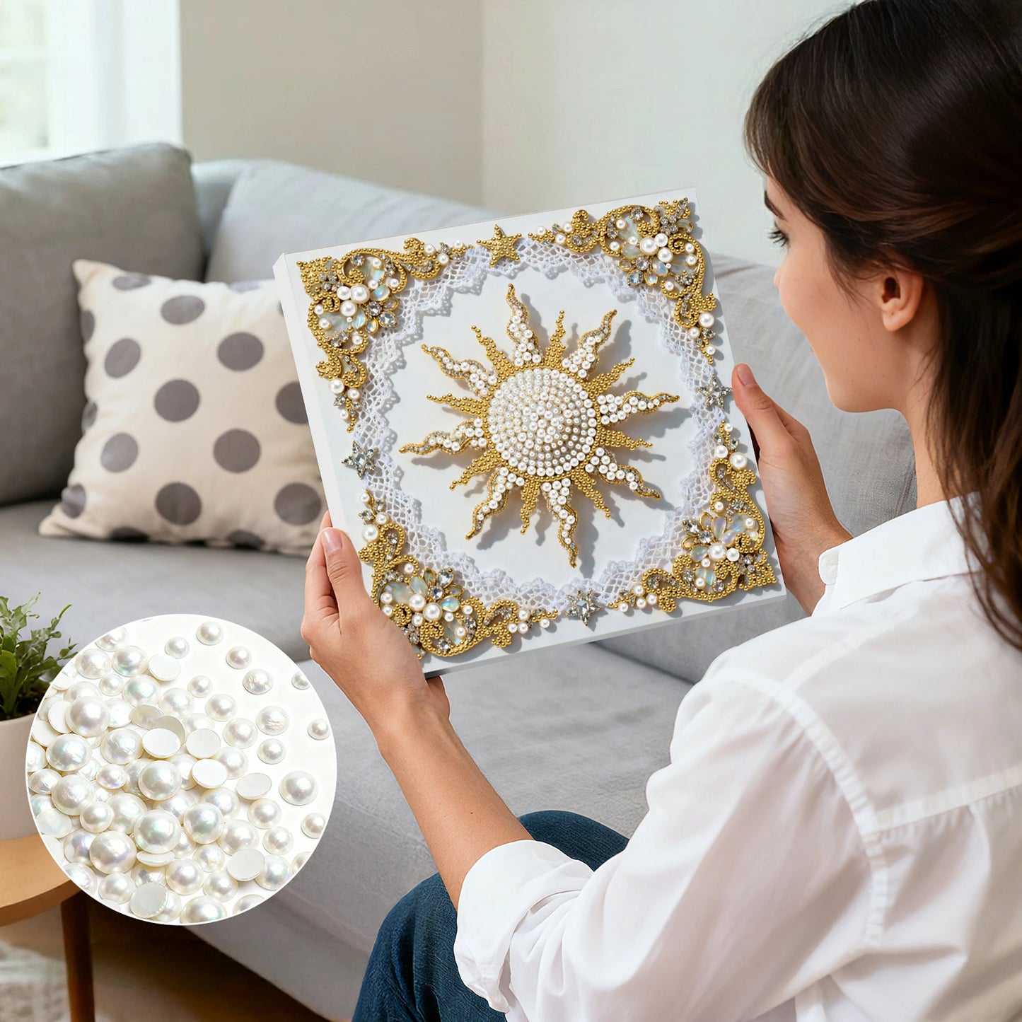 Pearl Painting Kit Pearl Gem Paintings Picture Arts Craft 25x25cm With Frame
