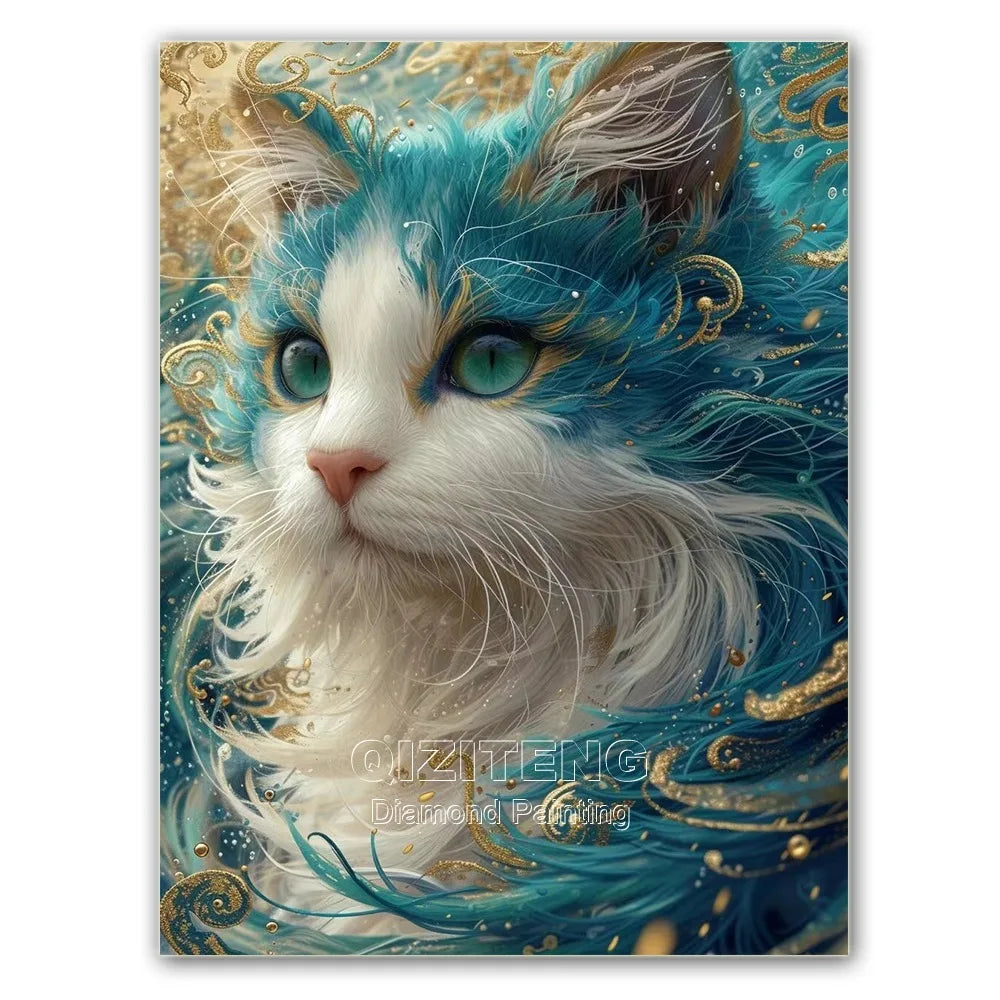 5D Blue Cat DIY Diamond Painting Full Round Mosaic