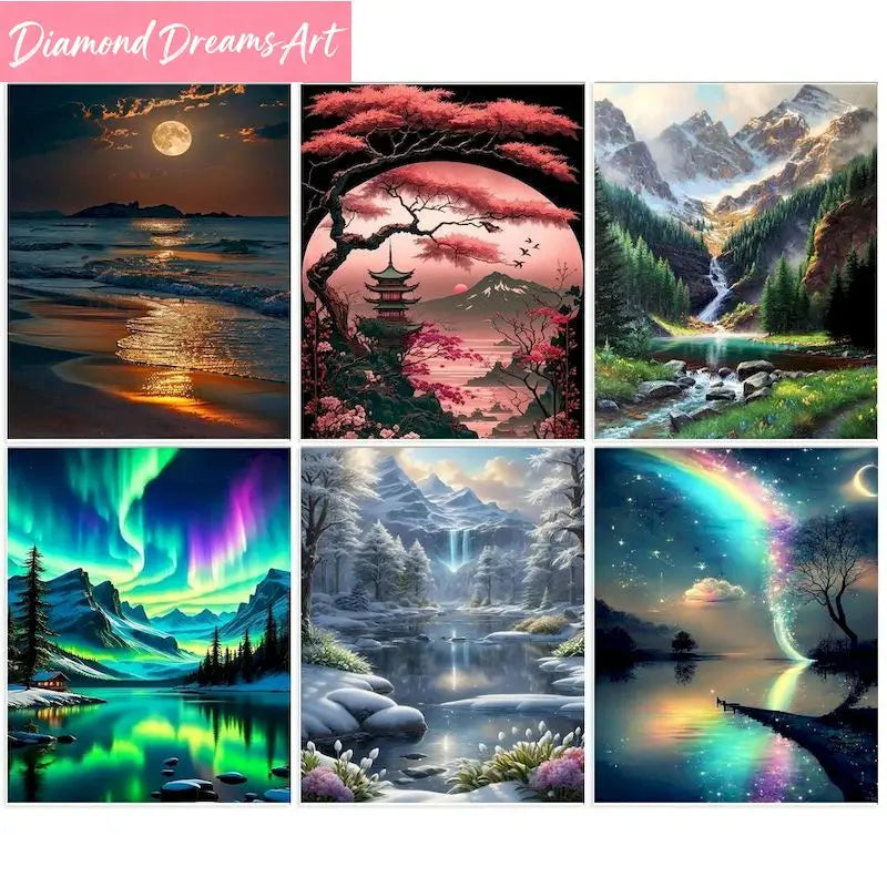 Full Diamond Painting Mosaic Moon 5D DIY Diamond Art Painting Landscape Round Drill