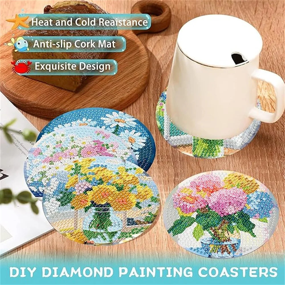 8-Piece Set of DIY Diamond Painting Coasters (With Holder)