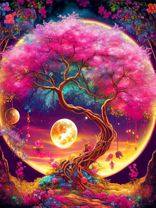 5D DIY Diamond Painting Fantasy Moon Tree Landscape Full Round Drill