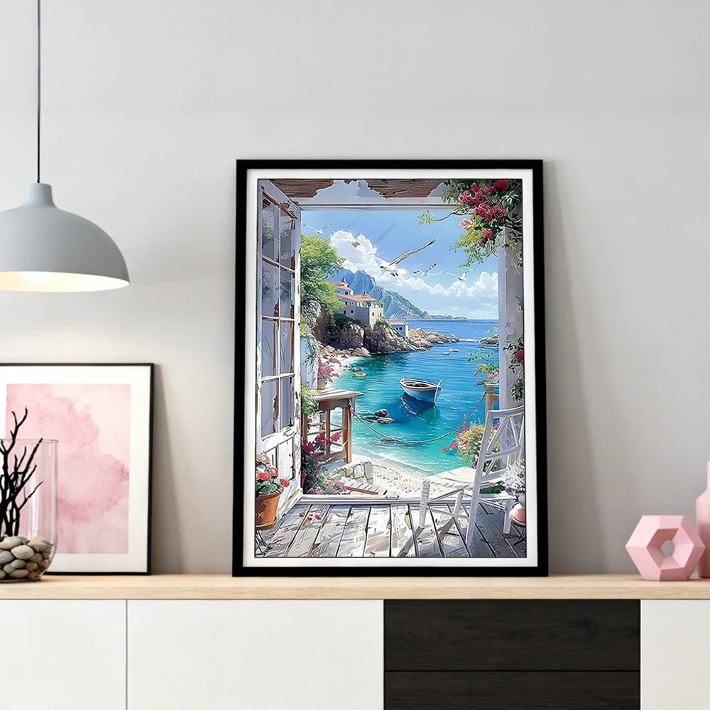 HUACAN Diamond Painting Full Kits Boat Landscape Arts & Crafts Mosaic Sea Nature Square / Round Drill Modern Home Decor