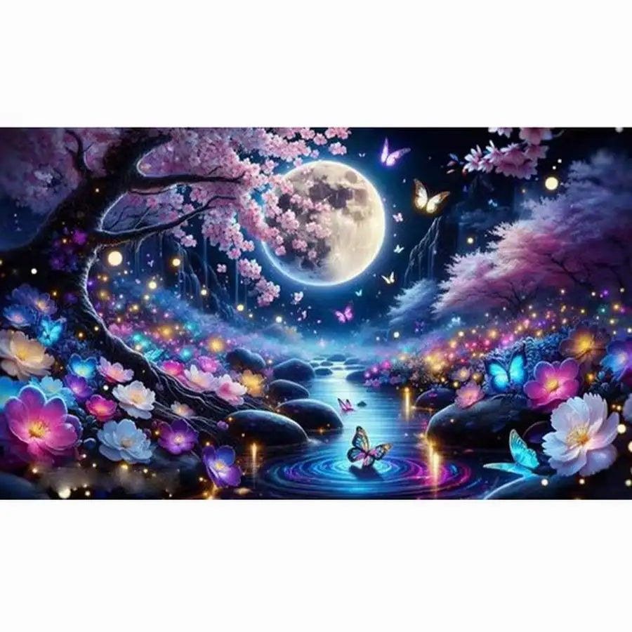 Diamond Painting Large Size Cherry Blossom Moon Landscape DIY Full Square / Round