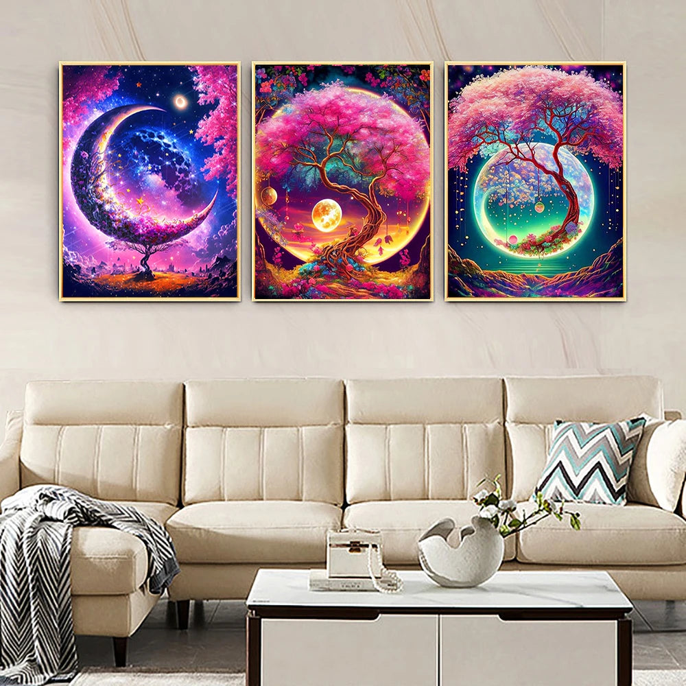 5D DIY Diamond Painting Fantasy Moon Tree Landscape Full Round Drill