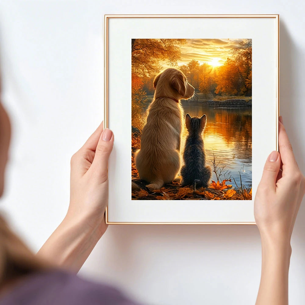 Huacan Full Square / Round 5D DIY Diamond Painting Dog & Cat Landscape