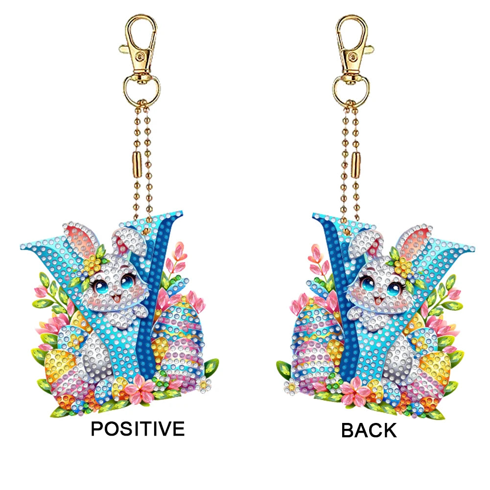PET Double Sided, Special Shaped, Easter Alphabet DIY Diamond Painting Keychain