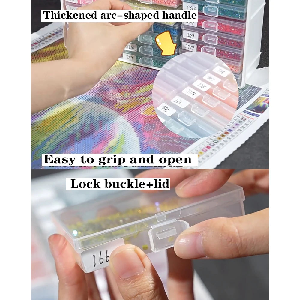 HOMFUN Diamond Painting Tray Storage Box With Lid, 5D Drill Accessories Tools Beading Curved Lock Buckle Plates