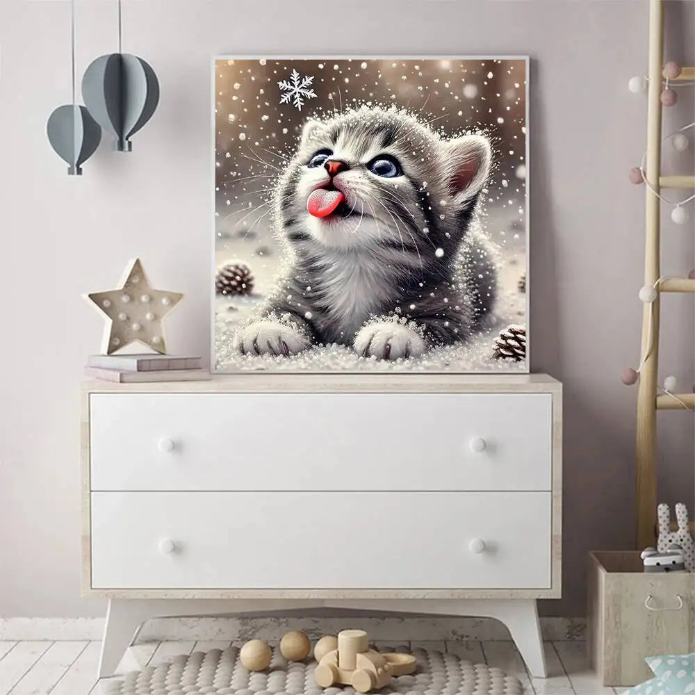 Evershine Animal DIY Diamond Mosaic Kitten Winter Scene Full Square / Round Drill