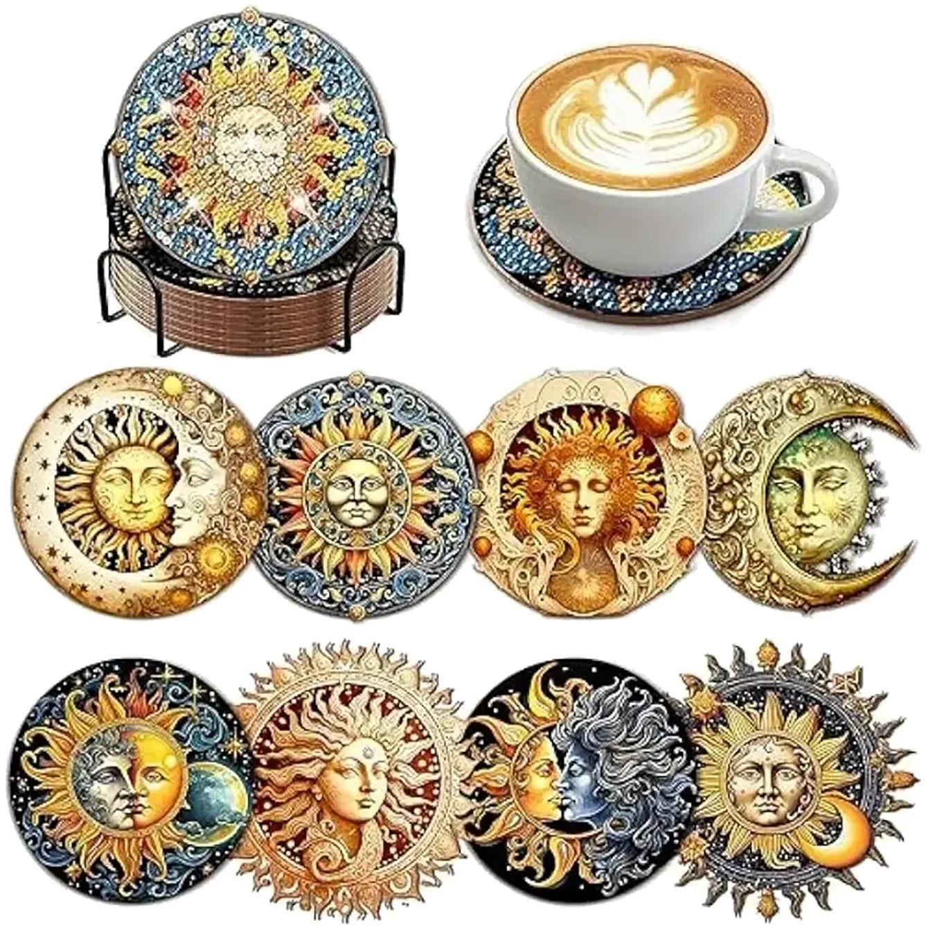 8 Pieces Of Diamond Art Painting Coasters With Brackets, DIY Partial Special Shapes