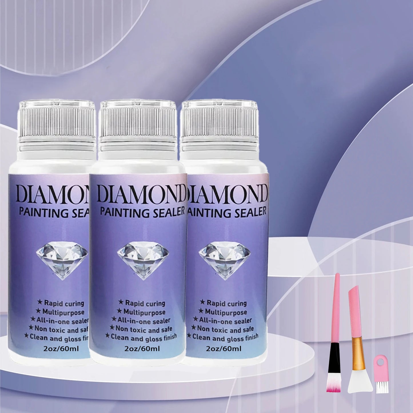 60ML/ 120ML/ 200ML Diamond Painting Sealer With 3 Pcs Brushes Diamond Painting Glue Permanent Hold & Shine