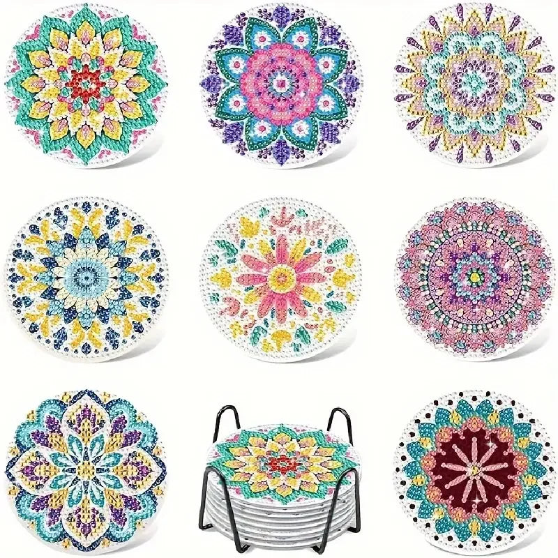 8 Pieces Of Diamond Art Painting Coasters With Brackets, DIY Partial Special Shapes