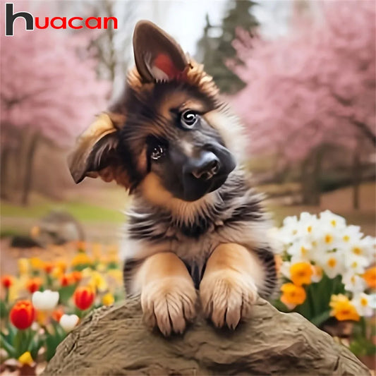Huacan 5D DIY Diamond Painting Dog Flower Full Square / Round Drill