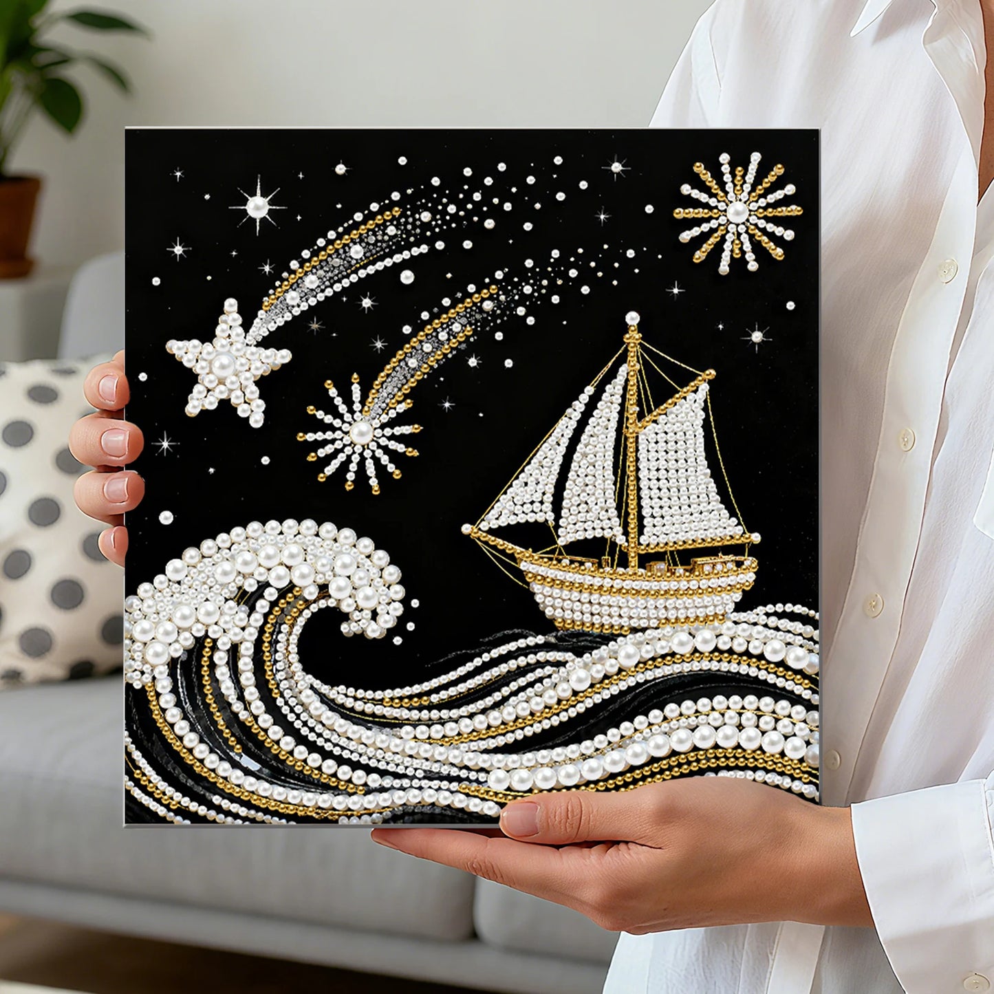 Pearl Painting Kit Pearl Gem Paintings Picture Arts Craft 25x25cm With Frame