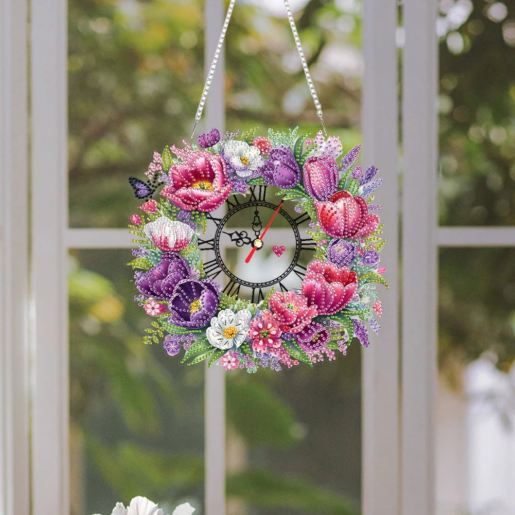 DIY Diamond Painting Kit Flower / Clock Decor, Diamond Painting For Coffee Living Room Home Decor Hanging Pendant
