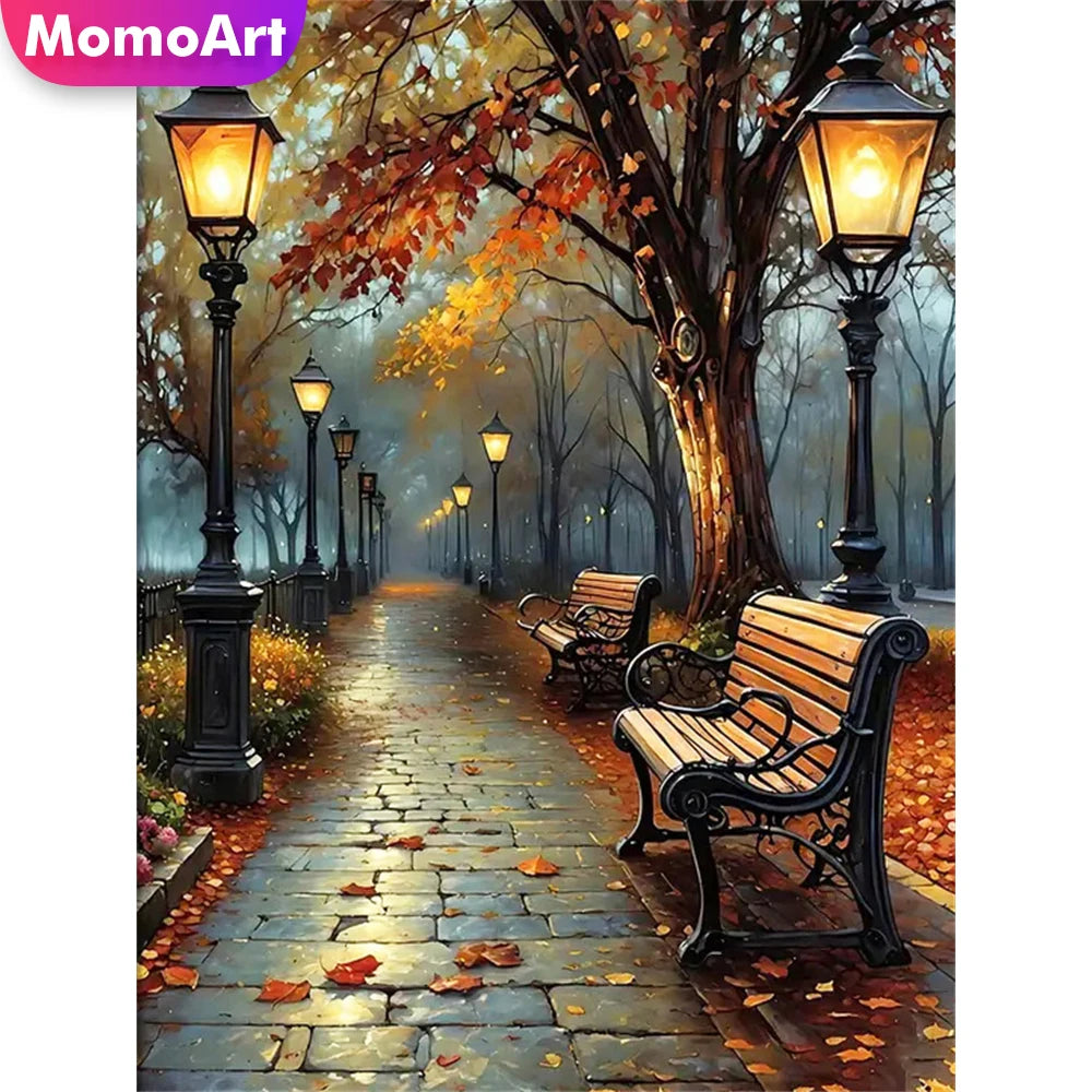 Momoart Diamond Painting Street Tree Landscape, DIY Full Square / Round Drill