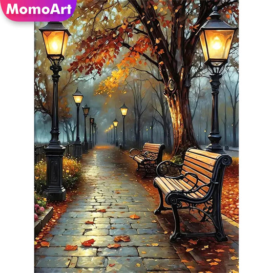 Momoart Diamond Painting Street Tree Landscape, DIY Full Square / Round Drill